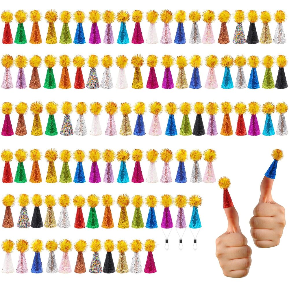 3182 100 Pcs Mini Party Hats Bulk for Animal Figures Toys Tiny Glitter Cone